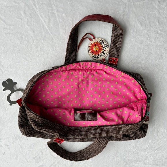 KIMIDORI Designer Tweed Leather Shoulder Bag Colorful Polka Dot Large Y2K OOAK - Picture 10 of 15